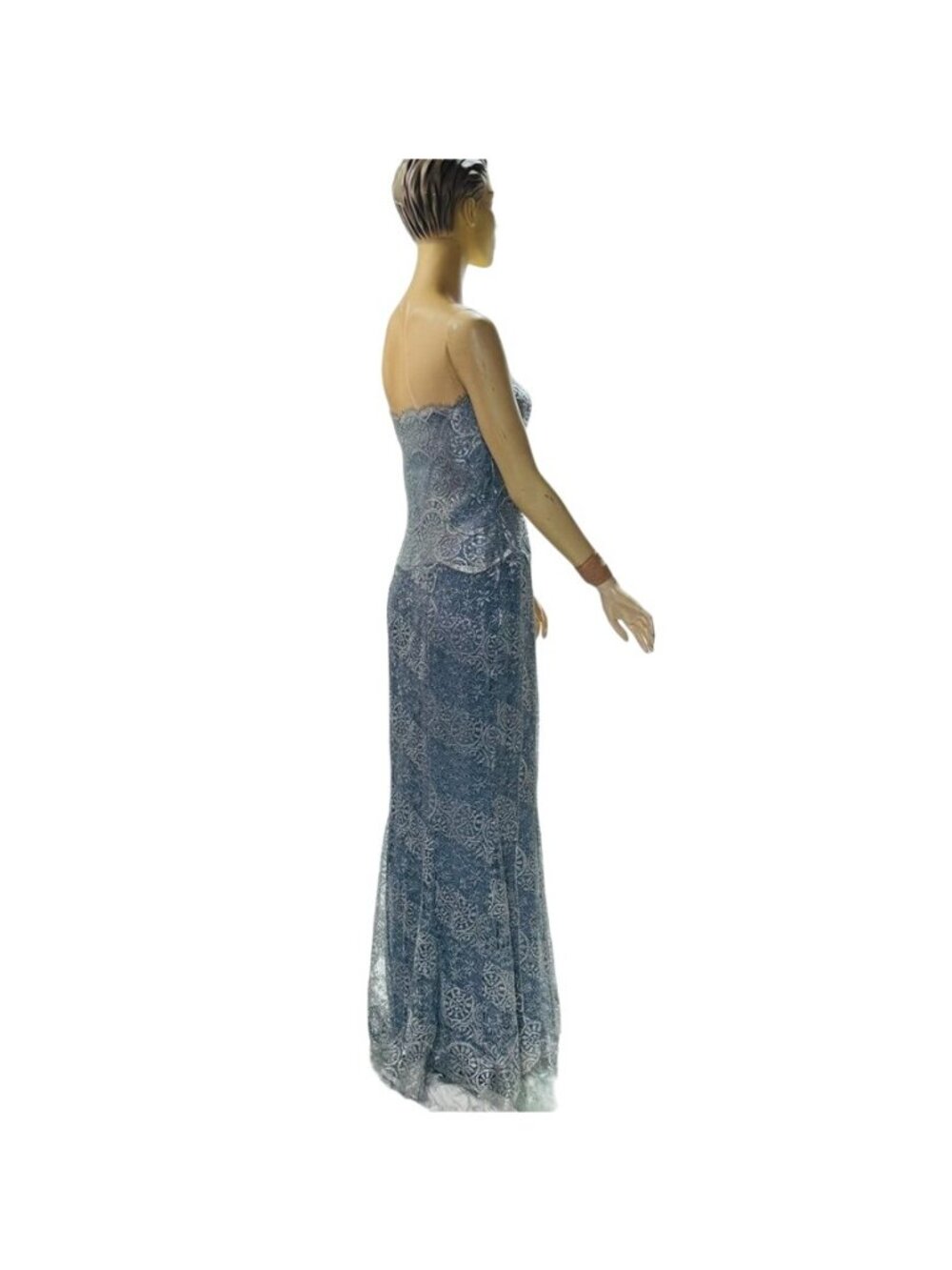 Rickie Freeman Teri Jon Women's Silver Gray Lace Strapless Evening Gown Size 16 - Picture 4 of 16